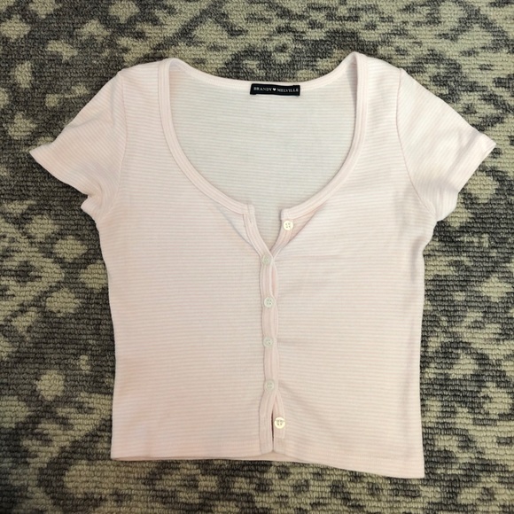 Brandy Melville Tops - Brandy Melville Pink & White Stipped Tee